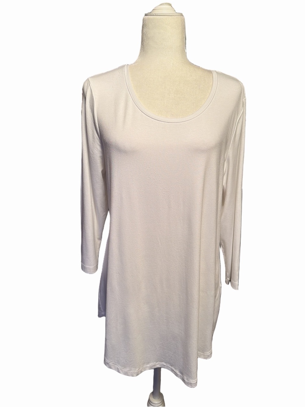 JM Collection White Scoop Neck 3/4 Sleeve Tunic Top - White